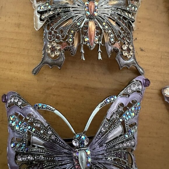 Set Of 6 BUTTERFLY HAIR BARRETTE CLIP CRYSTAL SILVER TONE METAL Vintage Y2K - Picture 5 of 8